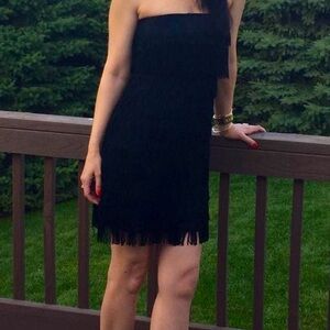 Express Black Strapless Fringe Dress